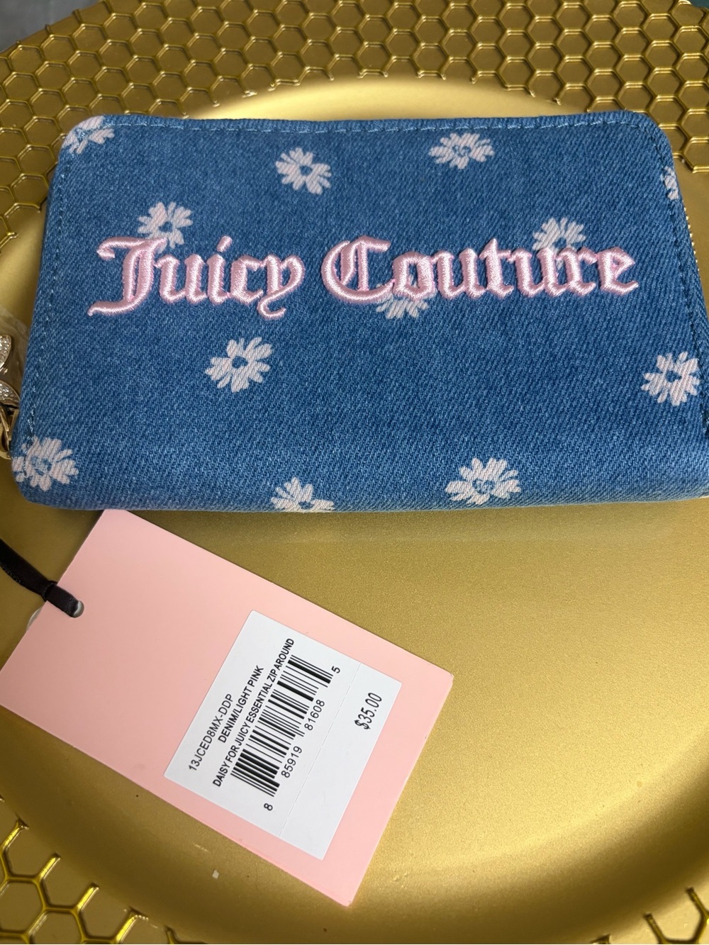 Juicy Couture Blue Denim Floral Zip Wallet with Pink Logo